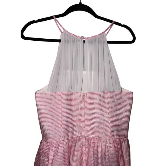 Lilly Pulitzer Kailey Pink & White Iridescent Chiffon Halter Dress Size 12 fun - Picture 11 of 14